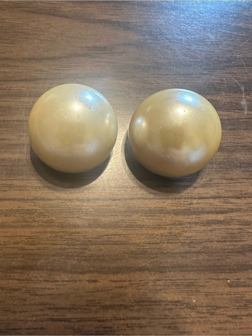 Hand Crafted Round Pearl-Tone Gold Button Earrings